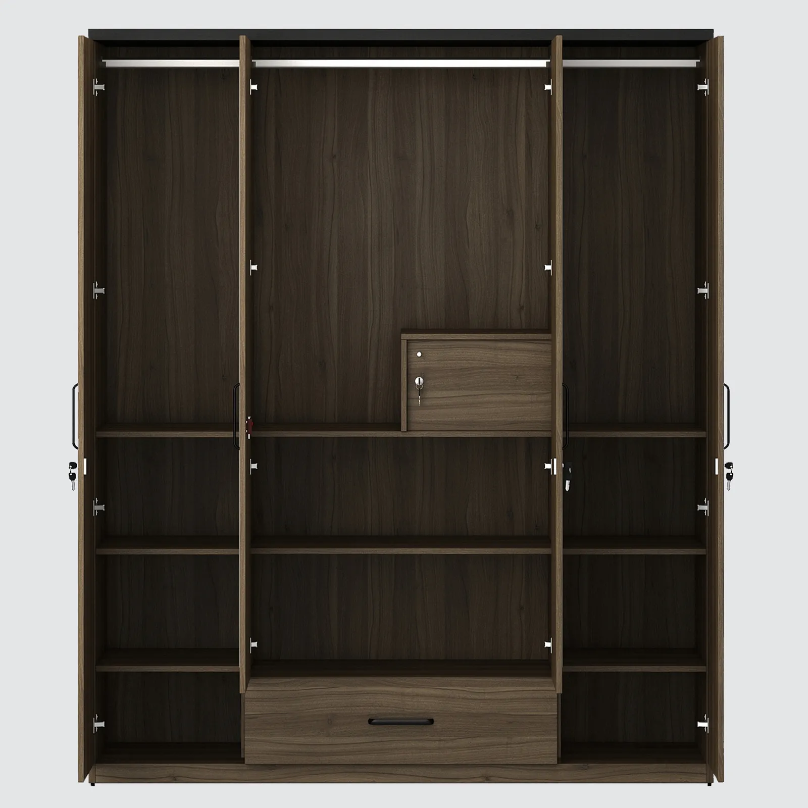 Hover 4 Door Wardrobe With Mirror - Lyon Walnut & Natural Wenge
